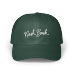 Dark green baseball cap featuring the white embroidered text Nash Bash on the front panel.
