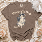 Brown t-shirt with "Mother of the Bride" and ghost graphic, "Boo-Yah" text.