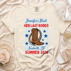 Cowboy boot and lasso graphic on cream t-shirt for Jennifer's Bach, Nashville, Summer 2026.