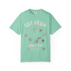 Mint t-shirt with "Last Splash Sarah's Bach Malibu, CA Summer 2026" text and graphics.
