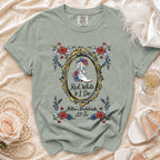 T-shirt with white cowboy boot, "Bride Red, White & I Do", and bachelorette details.