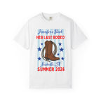 White t-shirt with "Jennifer's Bach Her Last Rodeo Nashville, TN Summer 2026" and cowboy boot.