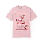 Pink t-shirt with "Last Splash" cocktail graphic and "Sarah's Bach Summer 2026" text.
