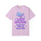 Pink t-shirt with "Last Splash Sarah's Bach Malibu, CA Summer 2026" text.