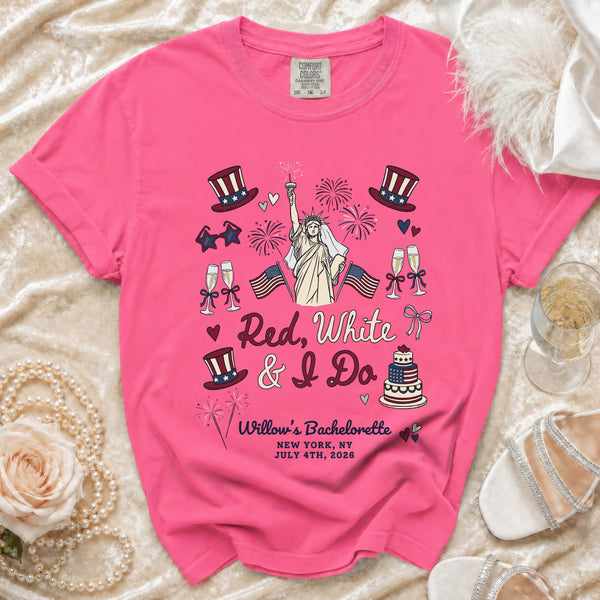 Red, White & I Do Bachelorette Party T-Shirt in Crunchberry