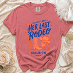 T-shirt with "Jennifer's Bach HER LAST RODEO Nashville, TN Summer 2026" and rodeo graphics.