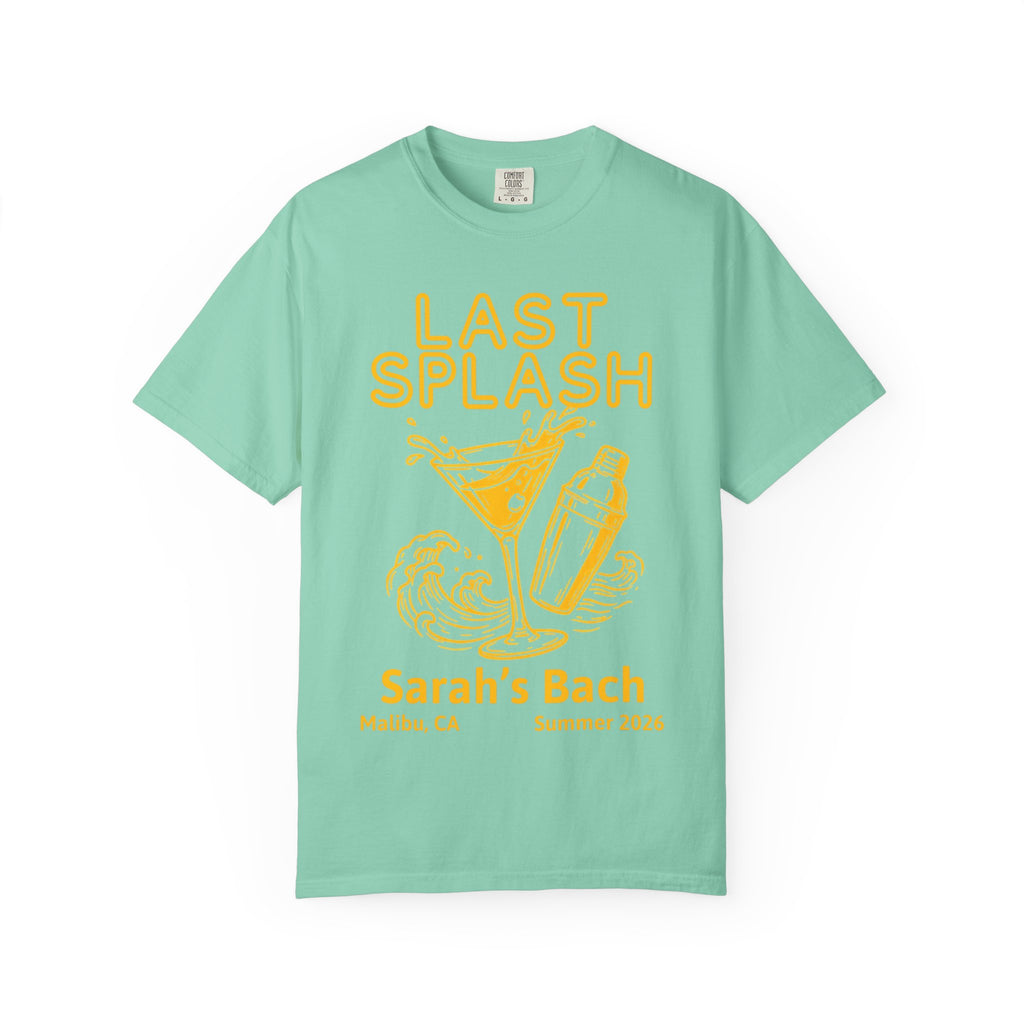 Mint green t-shirt with "LAST SPLASH" and cocktail design.