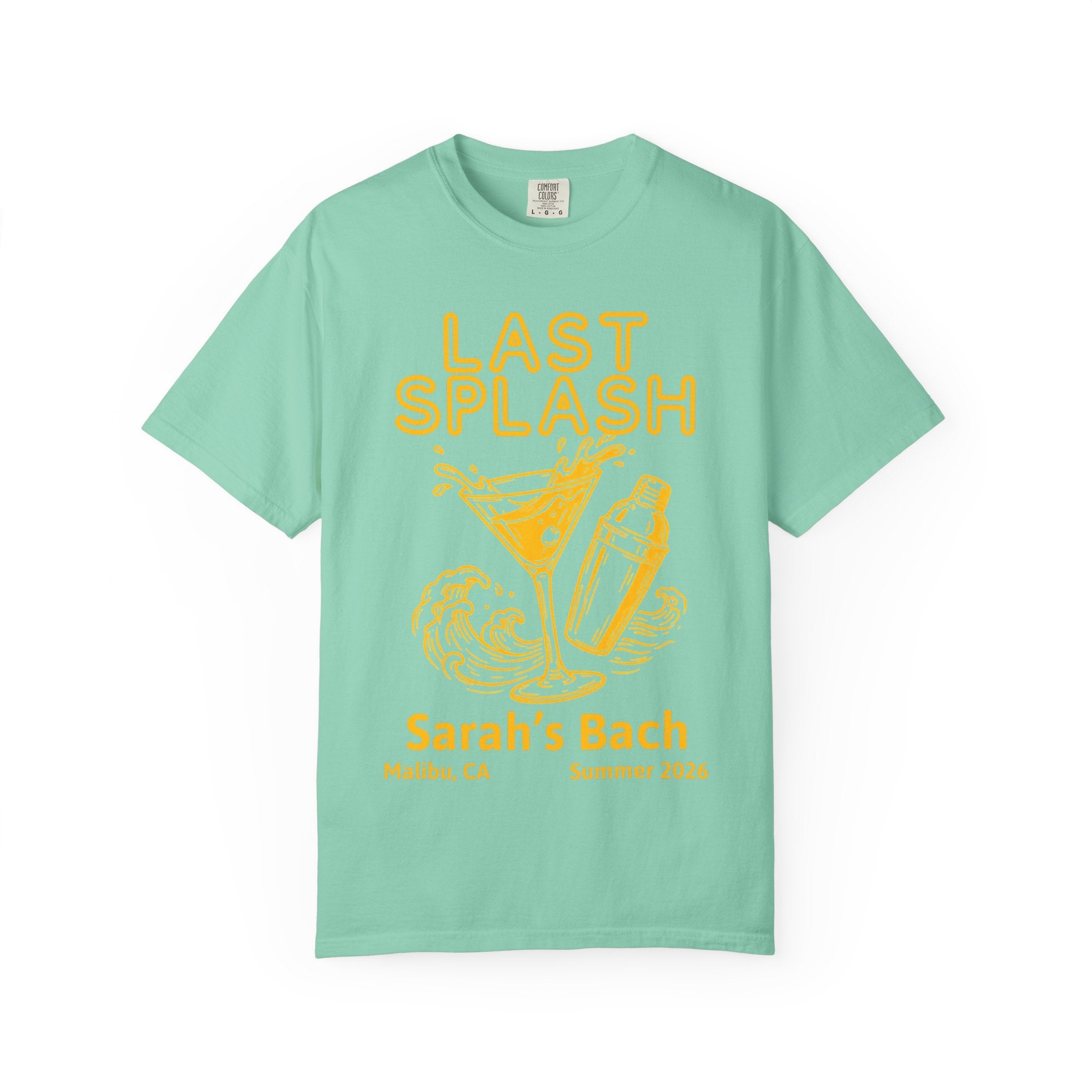Mint green t-shirt with "LAST SPLASH" and cocktail design.