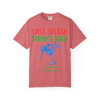 Salmon t-shirt with "LAST SPLASH SARAH'S BACH" and a cocktail glass.