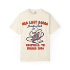 T-shirt with cowboy hat, boots, and text "Her Last Rodeo, Jennifer's Back, Nashville, TN Summer 2026".