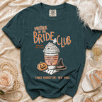 "Mother of the Bride Club" t-shirt with Halloween and wedding themed graphics.