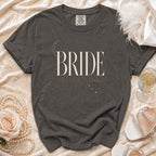 Dark grey t-shirt with "BRIDE AFTER DARK" text, crescent moon, and stars.