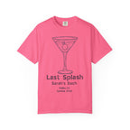 Pink t-shirt with "Last Splash Sarah's Bach" and a martini glass.
