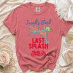 Sarah's Bach Last Splash t-shirt with Malibu, CA Summer 2026 text.