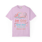 Lavender t-shirt with "Last Splash Sarah's Bach Malibu CA Summer 2026" text and waves.
