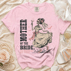 Pink t-shirt with "MOTHER OF THE BRIDE TIL DEATH DO WE PARTY" text and skeleton graphic.