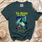 Dark teal t-shirt with "Til Death Do Us Part" and bride image.