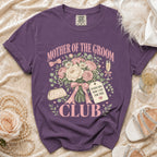 Purple t-shirt with "Mother of the Groom Club" and floral design.