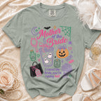 "Mother of the Bride" shirt with Halloween icons and text "I raised the Bride, now I'm raising hell."