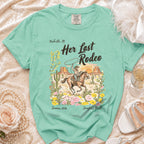 Mint t-shirt with "Her Last Rodeo Jennifer's Bach Summer 2026" graphic.