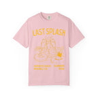 Pink t-shirt with "LAST SPLASH" text, champagne glasses, and "Sarah's Bach Summer 2026 Malibu"