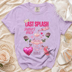 "Last Splash" bachelorette party t-shirt with pink text and graphic elements.