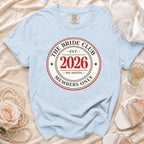 Light blue t-shirt with "The Bride Club Est. 2026 Members Only" design.