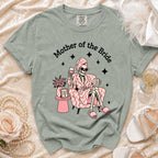 T-shirt with skeleton bride's mother relaxing and text "Mother of the Bride".