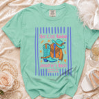 Mint green t-shirt with "Her Last Rodeo Jennifer's Bach" and cowboy graphics.