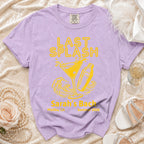 Lavender t-shirt with "Last Splash" text, martini glass, waves, and shaker.