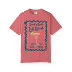 Coral t-shirt with "Sarah's Bach Last Splash Malibu, CA Summer 2026" design.