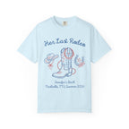 Light blue t-shirt with "Her Last Rodeo" and Western motifs.
