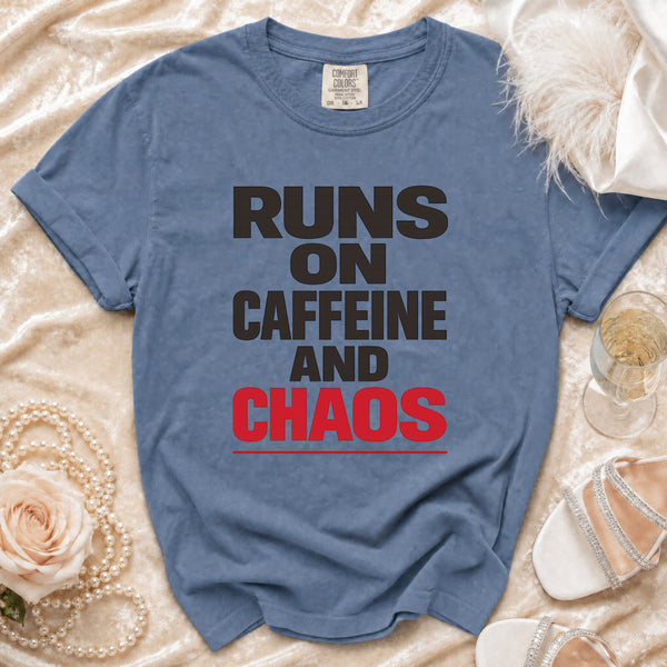 Caffeine & Chaos T-shirt in Blue Jean