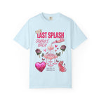 Pale blue t-shirt with "Last Splash" graphic and butterfly and leopard accents.