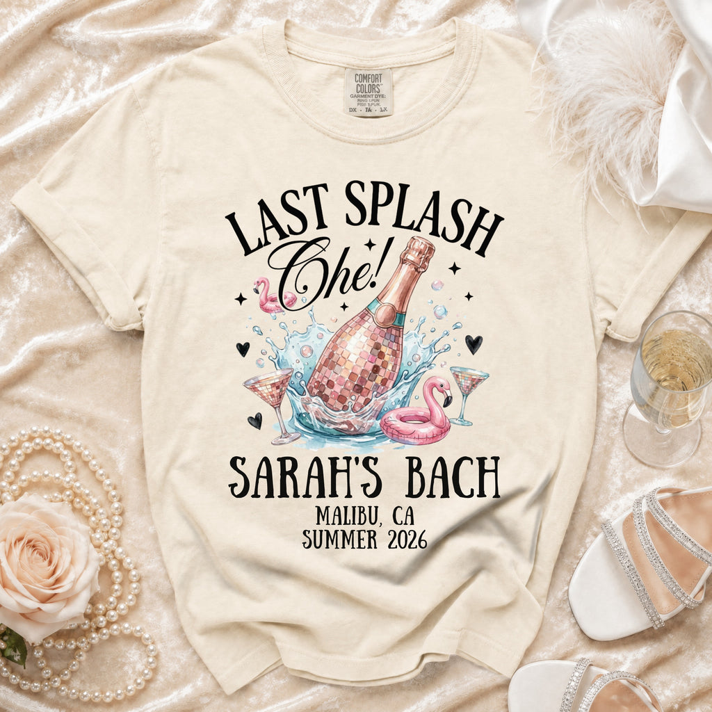 Sarah's Bach Malibu CA Summer 2026 "Last Splash" graphic t-shirt.