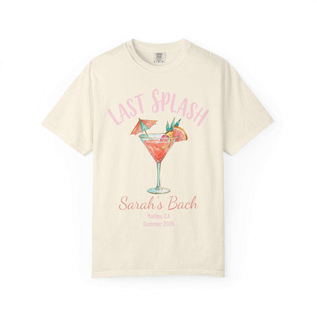 Cream t-shirt with "Last Splash Sarah's Bach" cocktail graphic.