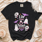Black t-shirt with "I Do Crew Things Forever" text and Halloween-themed graphics.