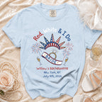 Light blue t-shirt with "Red, White & I Do Bride" design for Willow's Bachelorette.