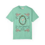 Last Splash cocktail graphic with decorative frame and text on mint t-shirt.
