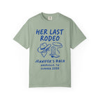 T-shirt with "Her Last Rodeo" and bachelorette details.