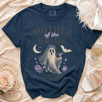 Navy t-shirt with "Mother of the Bride" text and a ghost graphic.