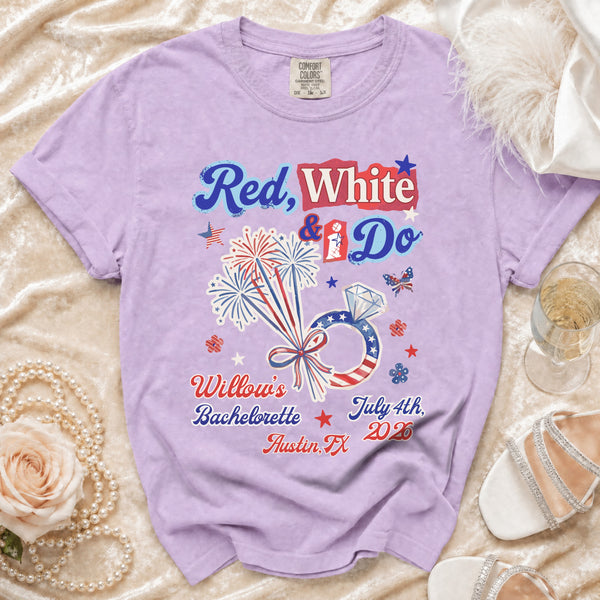 Red, White & I Do Bachelorette T-Shirt in Orchid