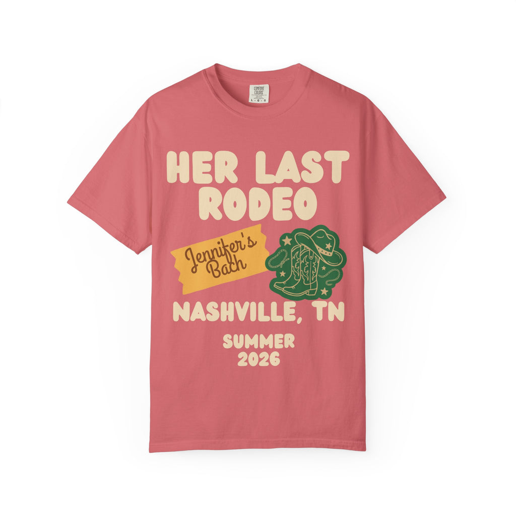 Pink t-shirt for "Jennifer's Last Rodeo" in Nashville, Summer 2026.