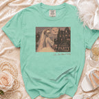 Skeleton bride graphic on a teal Comfort Colors t-shirt, reading "Til Death Do Us Party".