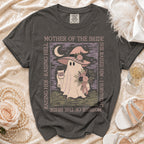 Dark gray t-shirt with ghost graphic and text "Mother of the Bride" and "Chaos Coordinator".