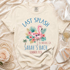 "Last Splash" graphic with flamingo, text "Sarah's Bach Malibu, CA Summer 2026".