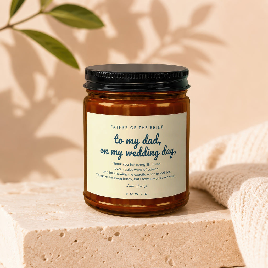 Candle for Father of the Bride with personalized message.