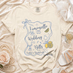 Cream t-shirt with "Limoncello Wedding Bells Sophia's Bachelorette Amalfi Coast 2026" design.