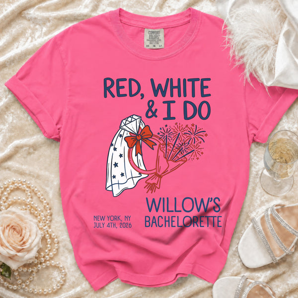 Red, White & I Do Bachelorette T-Shirt in Crunchberry