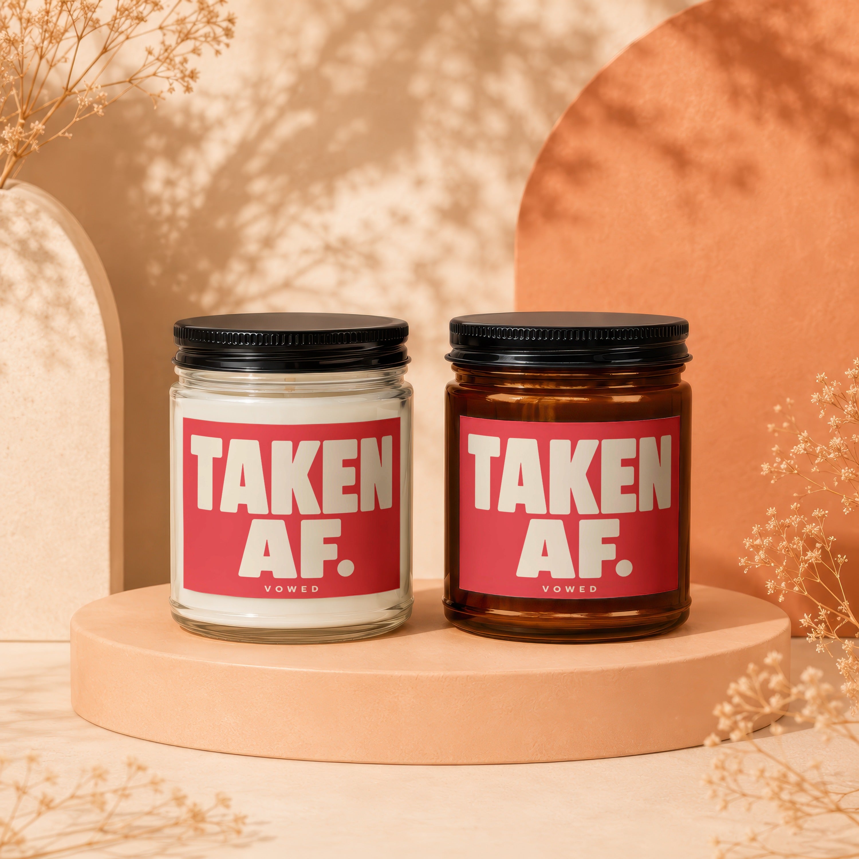 Two candles labeled "TAKEN AF."